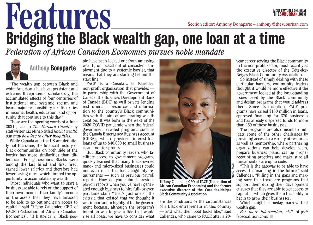 An interview with Tiffany Callender, CEO of FACE (Federation of African Canadian Economics). @FACECoalition #FACECoalition @BDC #BDC
thesuburban.com/life/lifestyle…