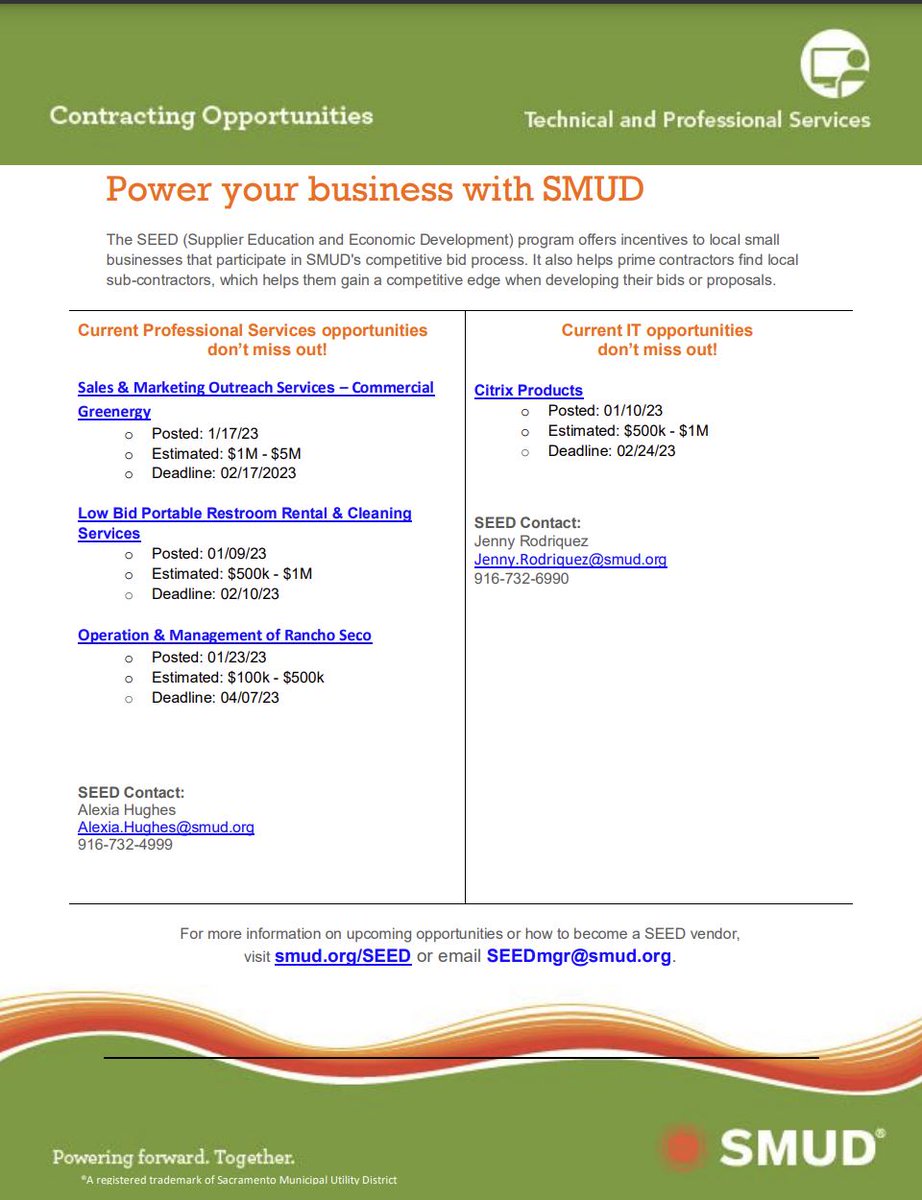 ReimagineMackRd's tweet photo. Here are a few wonderful contracting opportunities available with SMUD! https://t.co/NF5wwSJp5y
