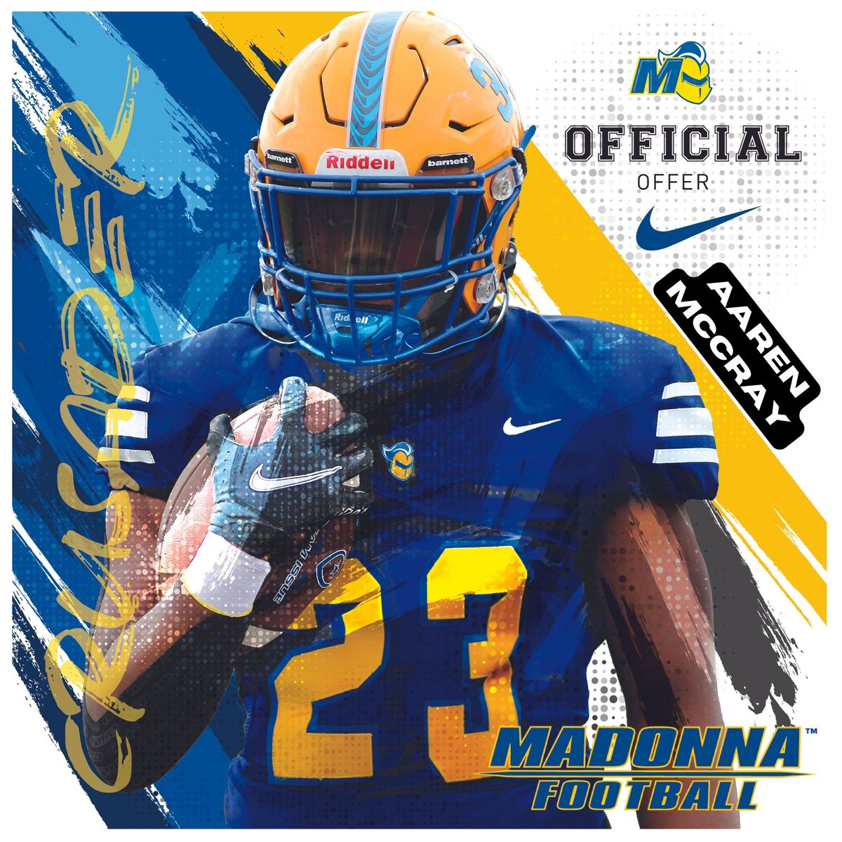 Aaren McCray⚡️ (@aarenmccray06) on Twitter photo Blessed and thankful to receive an offer to play football at Madonna University!💙💛 <a href="/CoachMarrogy/">Nick Marrogy</a>
<a href="/coachalbrecht50/">Jason Albrecht</a> Blessed and thankful to receive an offer to play football at Madonna University!💙💛 <a href="/CoachMarrogy/">Nick Marrogy</a>
<a href="/coachalbrecht50/">Jason Albrecht</a>