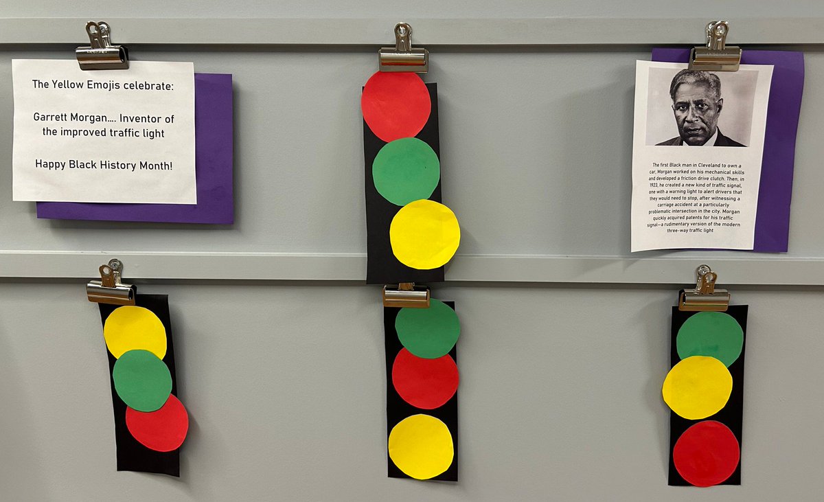 In honor of Black History Month, our Yellow Emoji classroom learned about Garrett Morgan, the inventor of the improved traffic signal featuring a warning light to alert drivers that they would need to stop.

We loved seeing the artwork they created in honor of Morgan's invention!