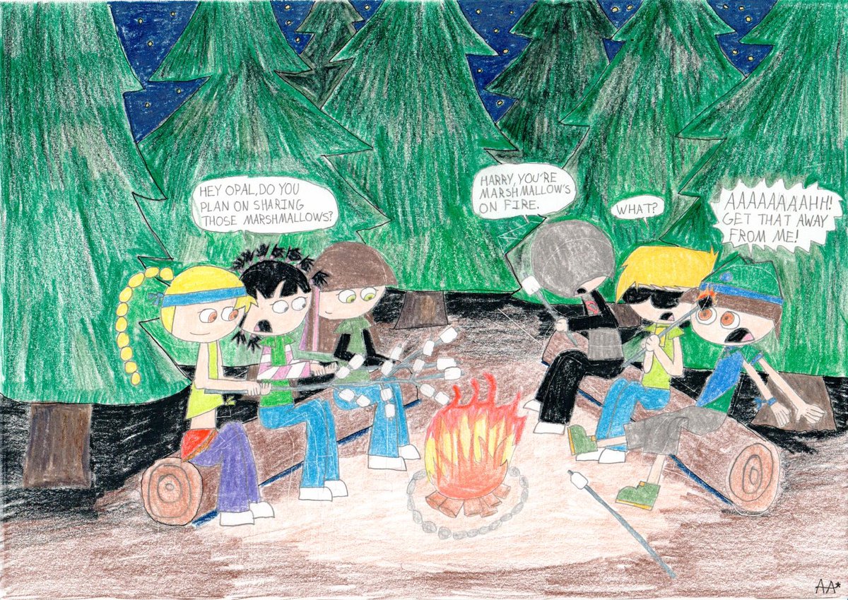 Campfire fun! I love roasting marshmallows! 
#throwbackthursday #originalcharacters #ocs #ocart #campfire #cozyfire #camping #marshmallows #roastingmarshmallows #drawing #art #sketch #drawingforfun #womenwhodraw