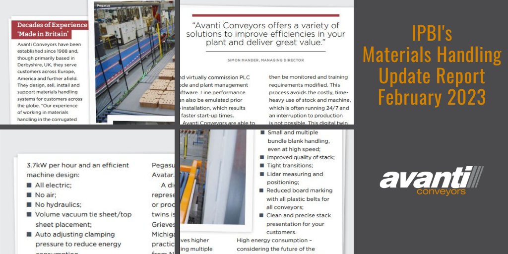 AvantiConveyors's tweet photo. We are featured in the Materials Handling and Plant Scheduling Update Report of the IPBI magazine.
Click to read the full article:
https://t.co/Rk77KpXZYA
@PackagingPortal
#materialshandling #corrugatedpackaging #packaging #automation #packagingindustry #ipbi https://t.co/MS3beLKkHR