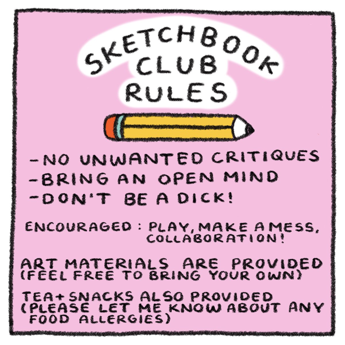 SketchBook Club is this Sunday 4:30-7pm at @littledeercomics D07 KC80. We only have 18 chairs in the space but just incase that fills up please DM me if you want to attend. I hope to see you there and I can’t wait to make art with you all :D Let me know if you have any questions!