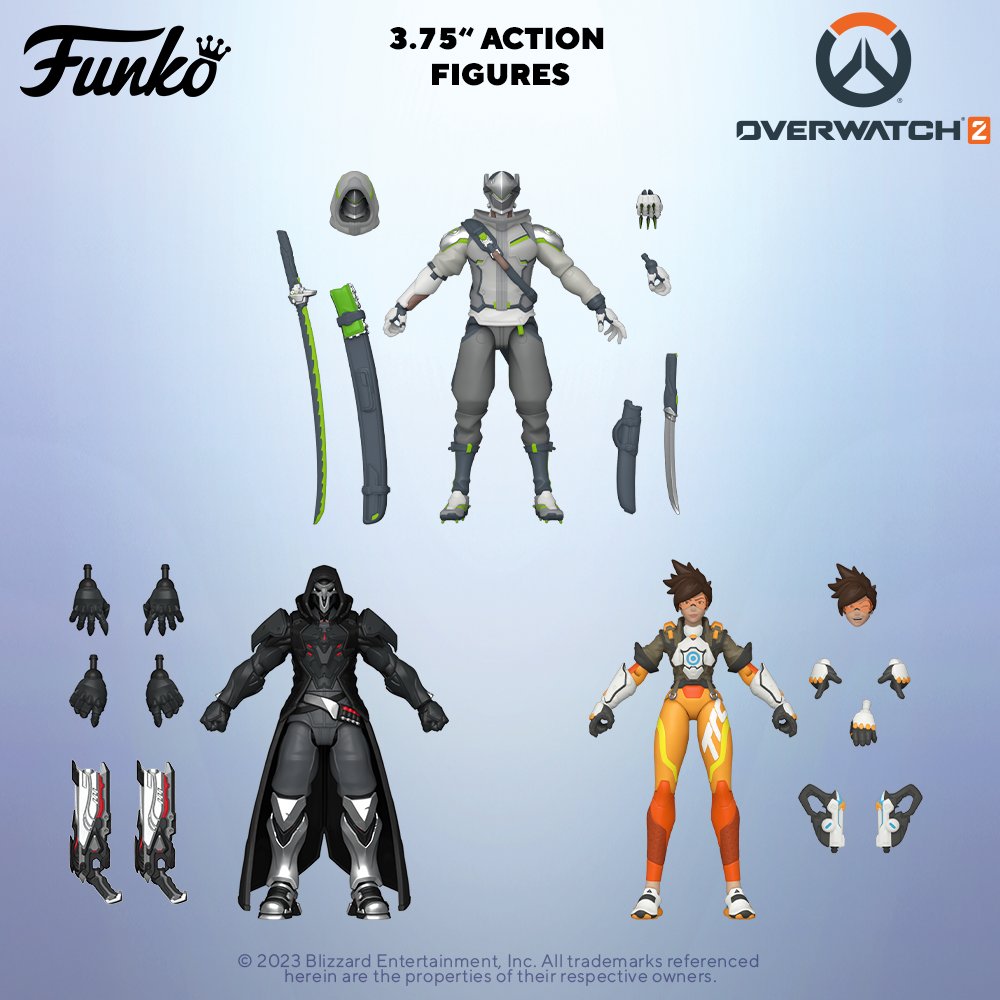 Fortify and defend your Overwatch® 2 collection with Funko Action Figure  Tracer. Modify this Damage hero with alternate head, hand, and weapons  attachments. Nine interchangeable pieces are included. Warning: Choking  Hazard. Collectible