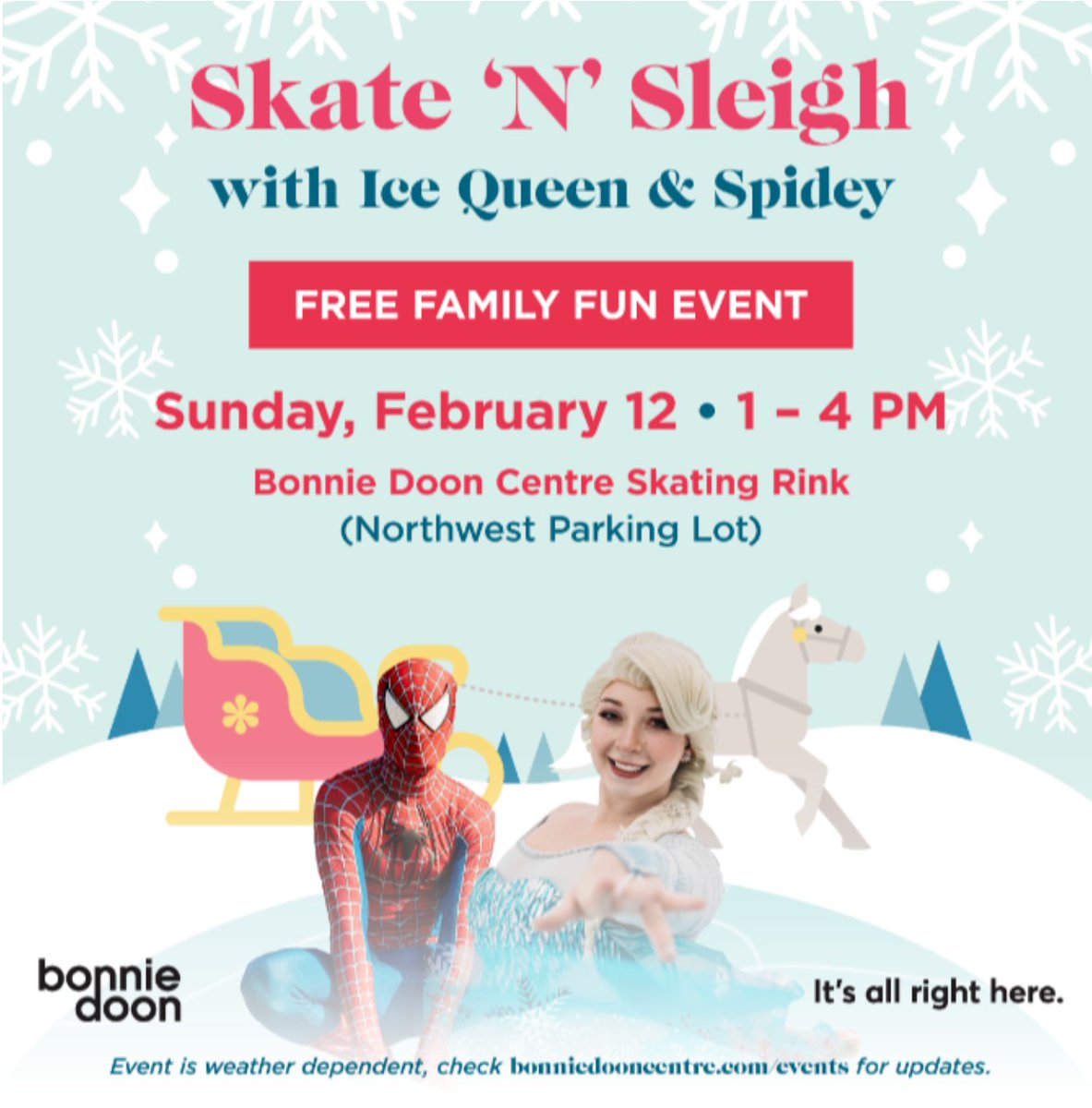 #WhatsHappening in #Edmonton

FREE family fun at the Bonnie Doon Centre’s Community Rink.

When: February 12th, 2023
Cost: FREE

Learn More | To Do Canada
🔗 todocanada.ca/city/edmonton/…

#skatensleigh #bonniedoon #bonniedoonmall #skating #skatingrink #frozen #elsa #aumcafe