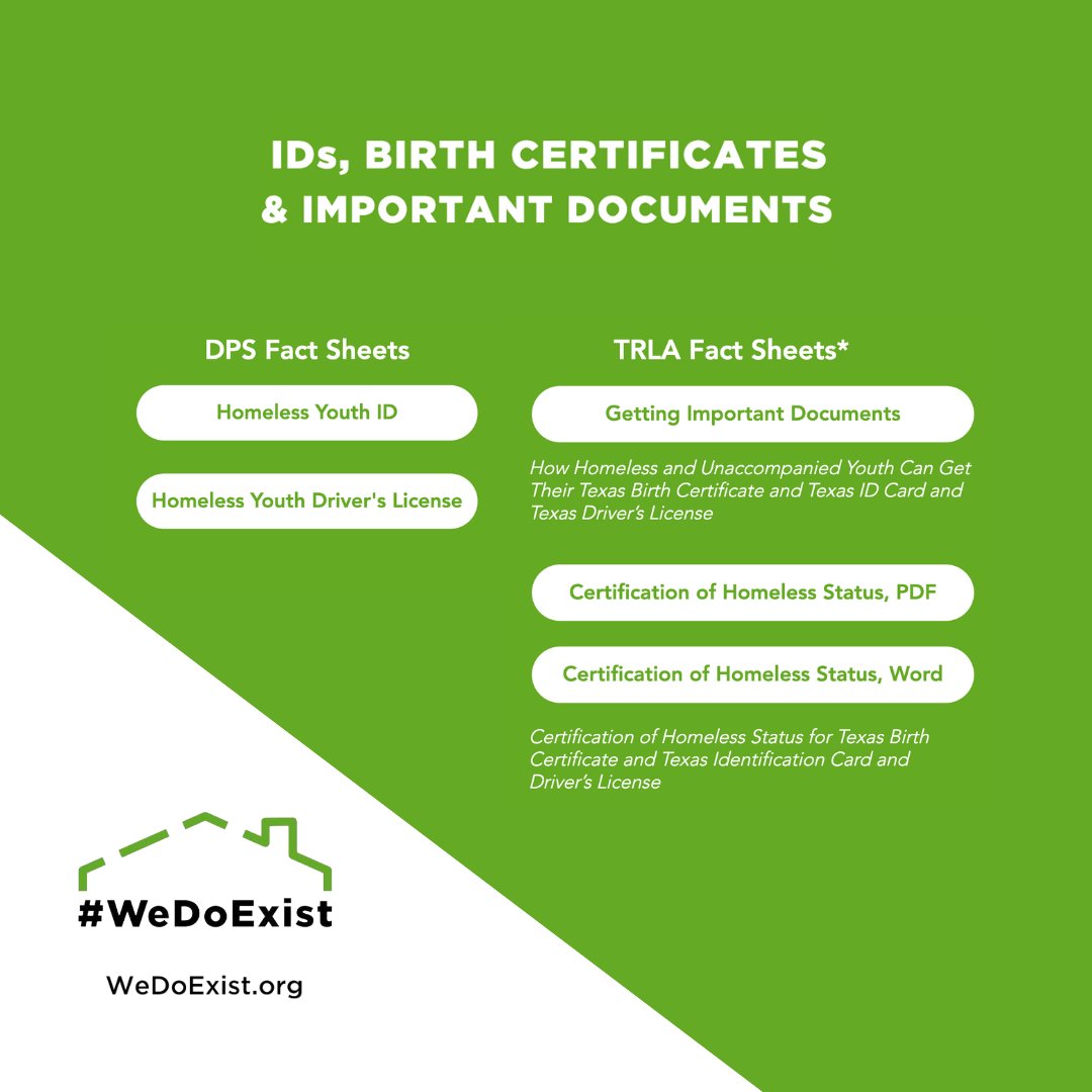 WeDoExistTX's tweet photo. Did you know that young people experiencing #homelessness don’t need a signature or permission from a parent to obtain a free ID card or Driver’s License? Visit our website for more details! https://t.co/FYVqyosCxs #WeDoExist https://t.co/xHFKJkDIUR