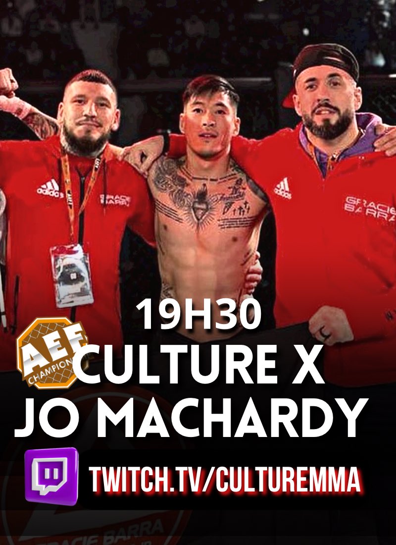 CultureMMA_'s tweet photo. RDV À 19H30. TWITCH 🟣
On discute MMA avec @Jonatan_M13 :
• L’#AEF2 et sa victoire 💪🏻
• L’#UFC284 ce week end 🇦🇺
• McGregor vs. Chandler‼️
DANS 30 MINUTES ICI ⬇️
🔗 https://t.co/r3yPoQeUJb 🍿 https://t.co/fTQJwDDMDG