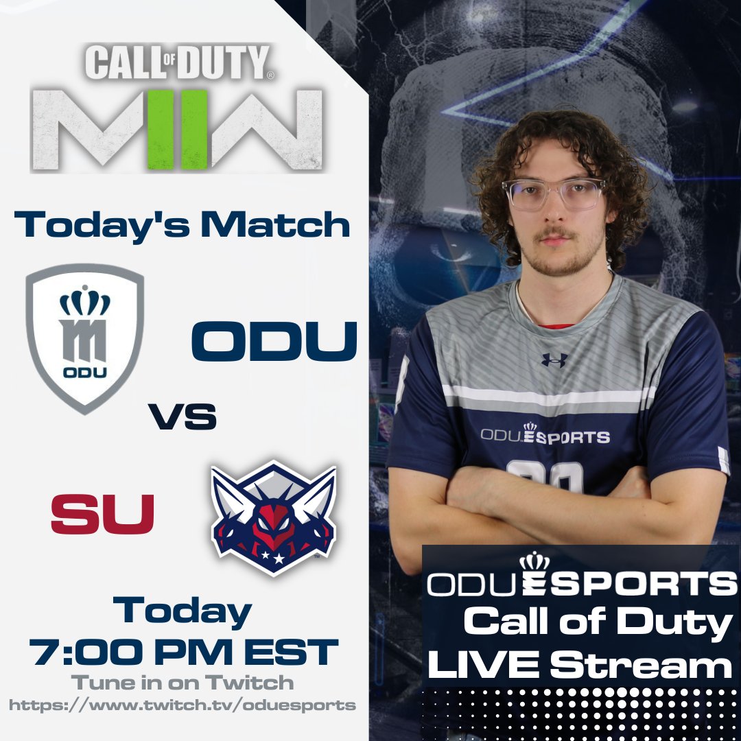 ODU_Esports's tweet photo. Tonight our Varsity COD Team will be competing against @ShenUesports at 7pm EST! Watch them LIVE on our twitch! Hope to see you all there!
Watch Here:
https://t.co/gMScWvA8Cq
#ODU #Esports #COD #MW2 #ODUEsports #Gamers #Twitch #Stream https://t.co/4fCOfAr4VC
