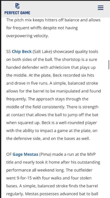 ChipperBeck21's tweet photo. Thank you @THenni24 for including me in your Scout Notes from the Zinger Invitational in Mesa, AZ last weekend.  @slccbaseball https://t.co/7hKt830a4B