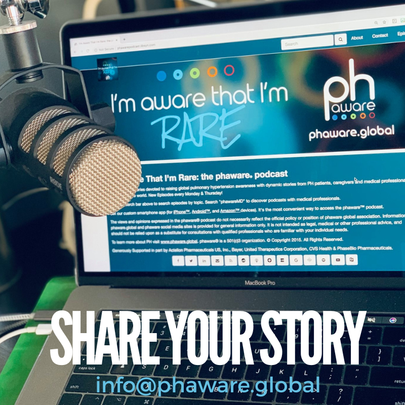 phaware's tweet photo. SHARE YOUR RARE on the @phaware podcast! Patients, Care Partners, Doctors, Nurses - Be part of the All-New Season 7 of” I'm Aware That I'm Rare.” We can record you anytime from anywhere on the planet! Be our guest.  Write us @: info@phaware.global https://t.co/zr8xLlxRFH