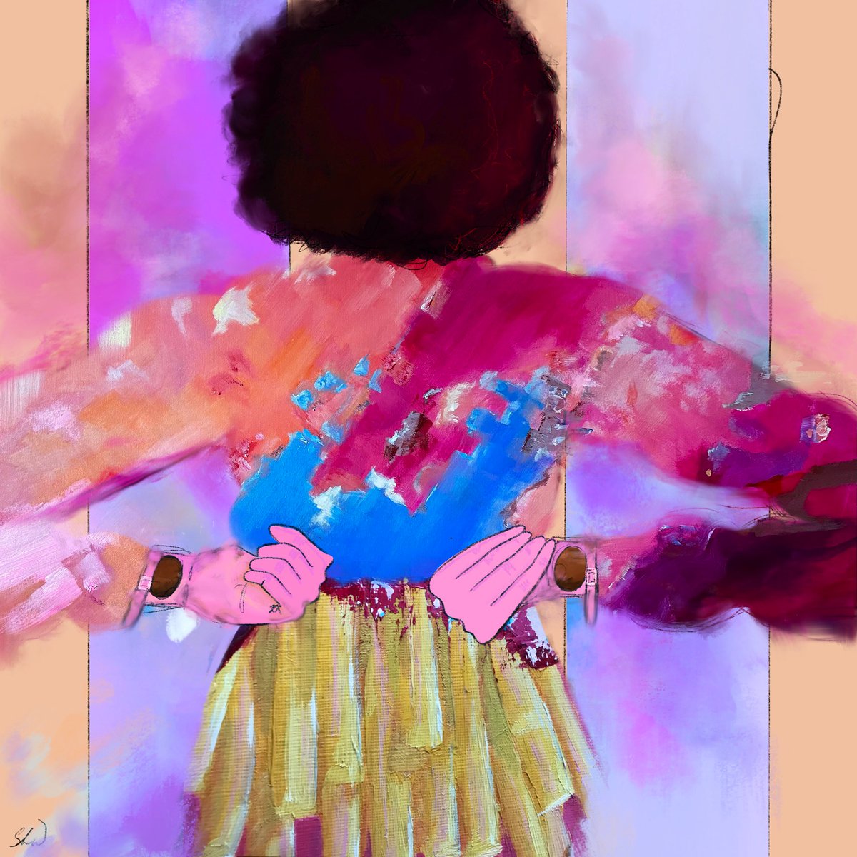 sarahwords3's tweet image. Incorporating my #abstract paintings in to my layers. And why yes, that is a chips skirt, you’re right 🍟😍😂 

#BackYoursekfNFT #BackYourself #NFT #NFTshill #nftarti̇st