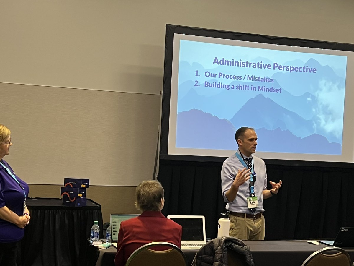 Kyle, Amanda and Michelle sharing the story of the #standardsbasedgrading journey in West Jefferson #learningtogether #IETA2023