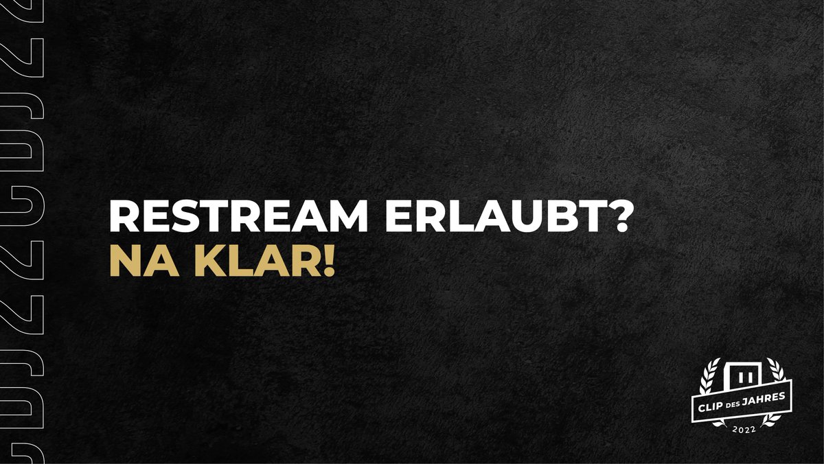 Ob ihr die Award Show auch Restreamen dürft?
Aber sicher dürft ihr das!

#ClipdesJahres #twitch #twitchstreamer
