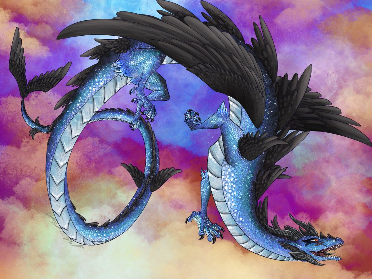 To accompany Aletheia’s dragon form, my wife did one for her own wol Aki \o/ Both of them are from the Crystal World timelines so they both are dragons!