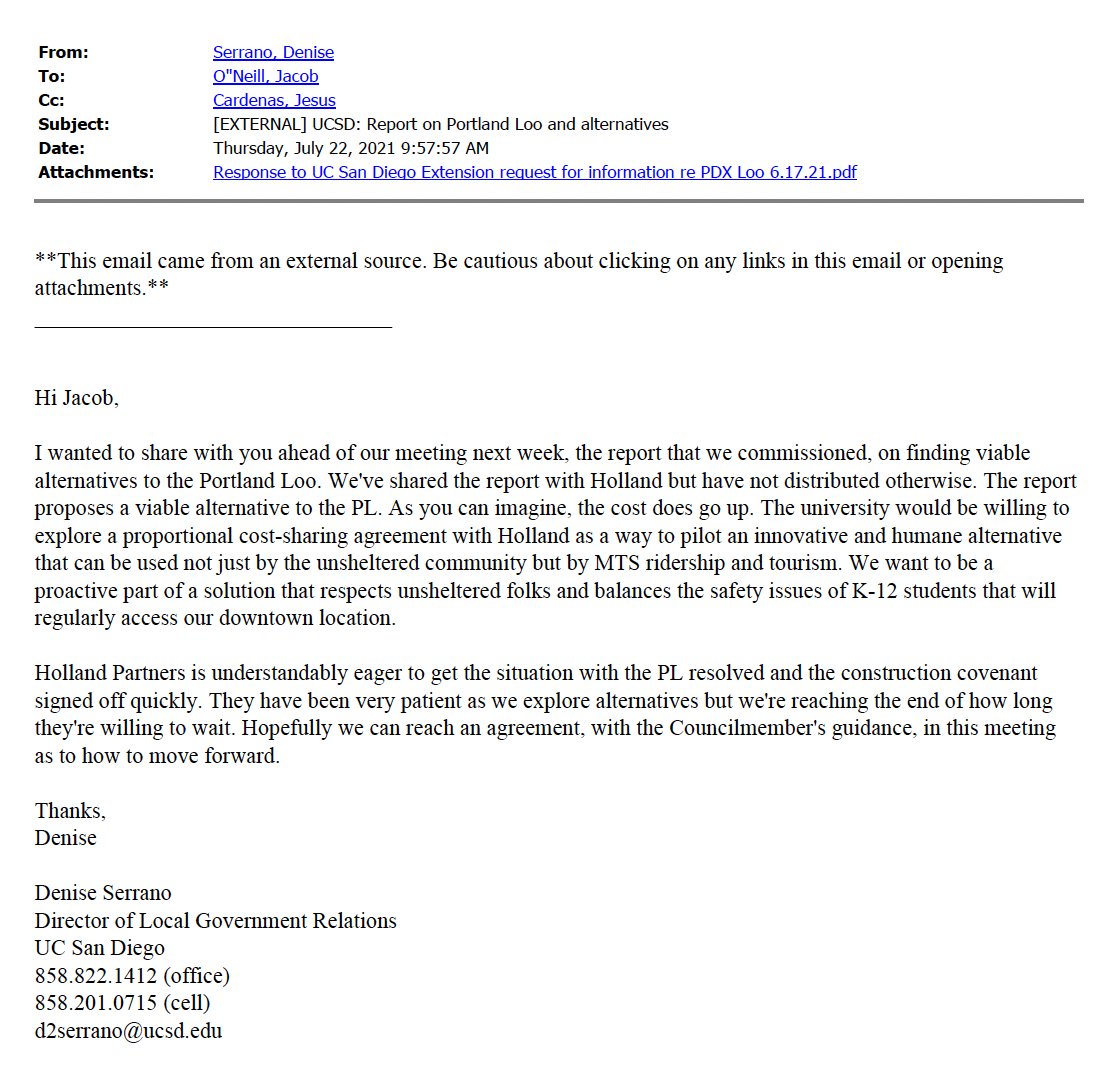 LoriSaldanaSD's tweet photo. In April 2021 @UCSD asked for a contract amendment to prevent installation of the #PortlandLoo
Advocates for unsheltered #SanDiego residents protested
In July #UCSD hired a researcher to determine a better location
In Dec the Loo was finally installed per the contract
5/ https://t.co/12oJ15kqnR
