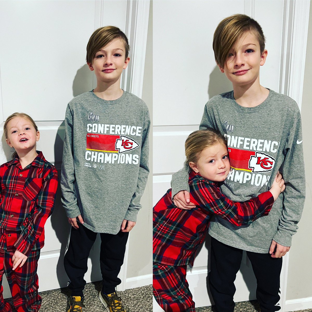 aharrison_teach's tweet photo. One who lives for PJ day and one who’s too cool. Can you guess? But we love our Chiefs either way. #ChiefsKingdom #gochiefs #LJCommUnity https://t.co/MDhMDFcYCZ