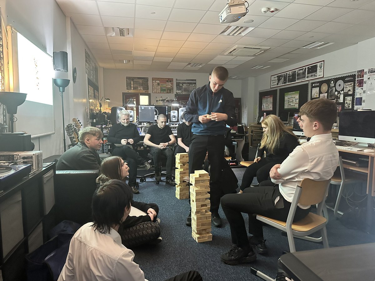 music_greenwood's tweet photo. @Greenwood_Acad Music Tech pupils getting a bit too competitive with their giant Jenga concept revision! Such concentration 🤣 https://t.co/xvneAAVJjs