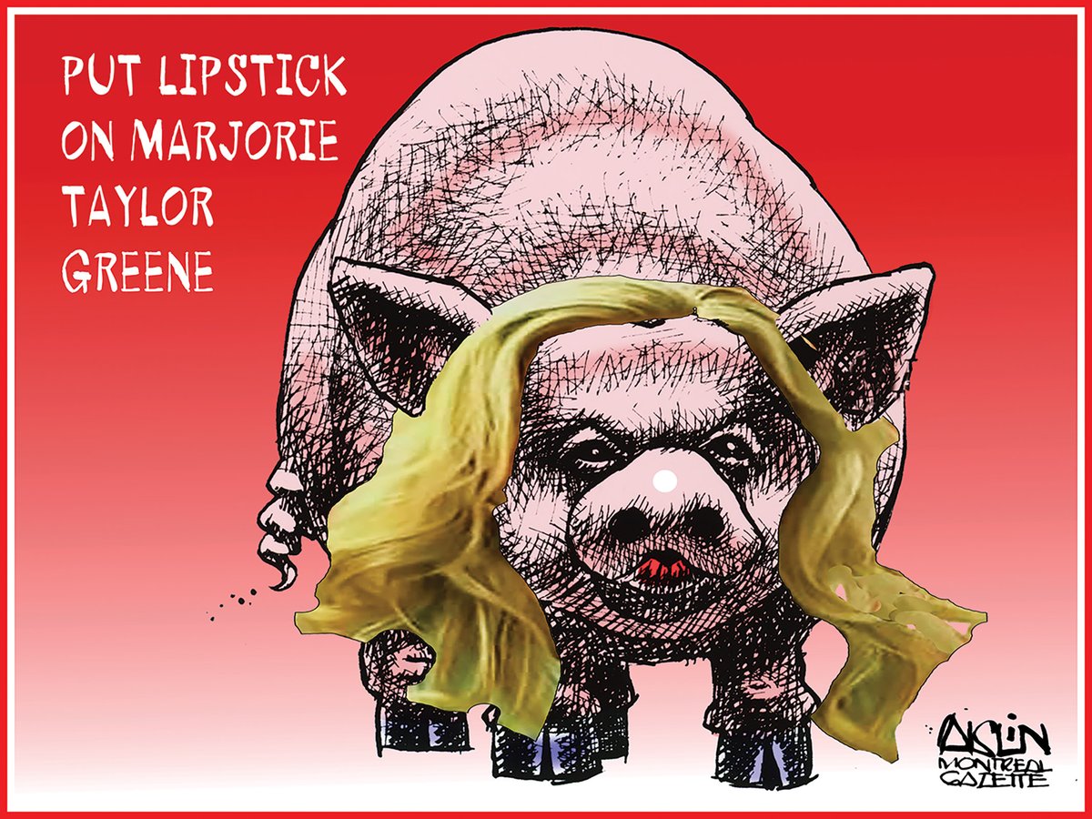 The Gazette has spiked this cartoon, fearing that some might find it misogynistic. It is a strong caricature of a horrid woman, not a denunciation of women in general. Indeed, I've often drawn Donald Trump as a pig – even with lipstick! Much room for discussion here. Thoughts?