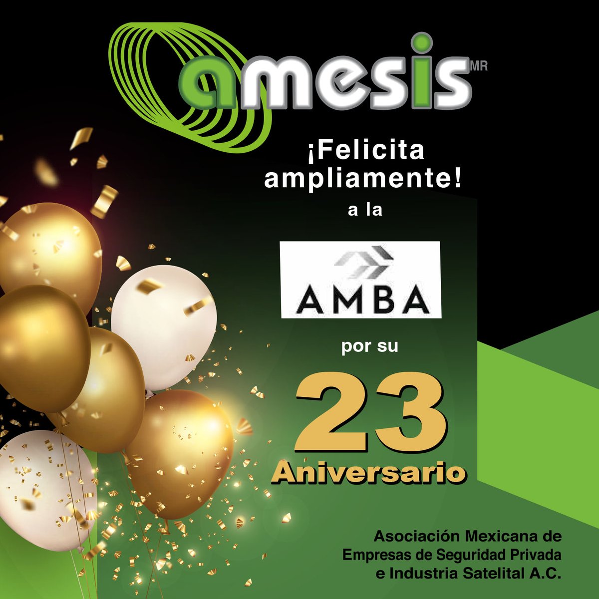 AmesisOficial's tweet photo. La Asociación Mexicana de Empresas de Seguridad Privada e Industria Satelital A.C.
Felicita ampliamente a la Asociación Mexicana de Blindajes Automotores AMBA, por su 23 Aniversario, ¡Muchas Felicidades!🎂🎉
#23niversario #AMBA #Amesis #asis #safety #rastreovehicular https://t.co/mOa1mjN32U