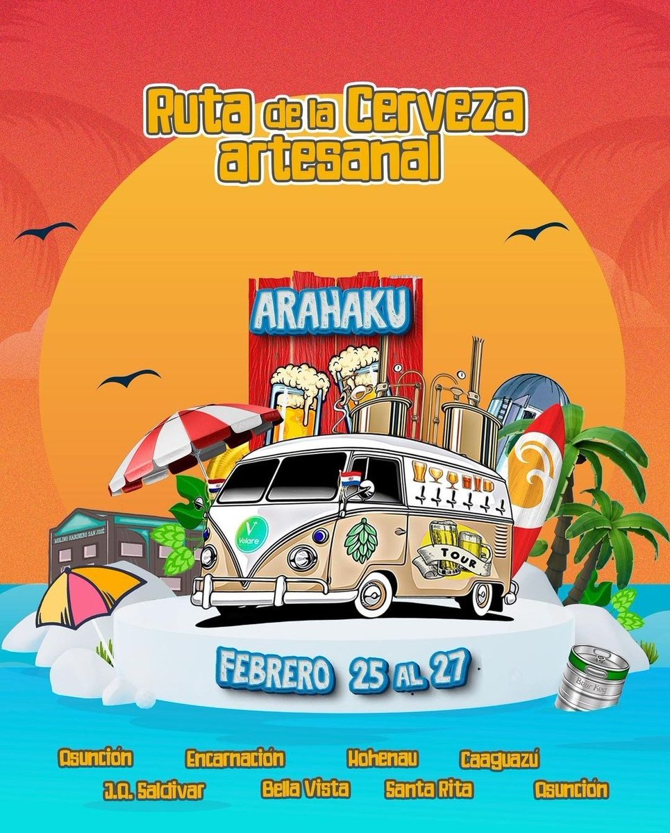 ruta_cerveza_py's tweet photo. Bienvenidos a nuestra "Ruta de la Cerveza Artesanal"! Una aventura para los amantes de la cerveza artesanal.En esta ruta, recorreremos 7 de las mejores fabricas artesanales del país, visitando 7 ciudades diferentes. https://t.co/yZ0uMTrqc6