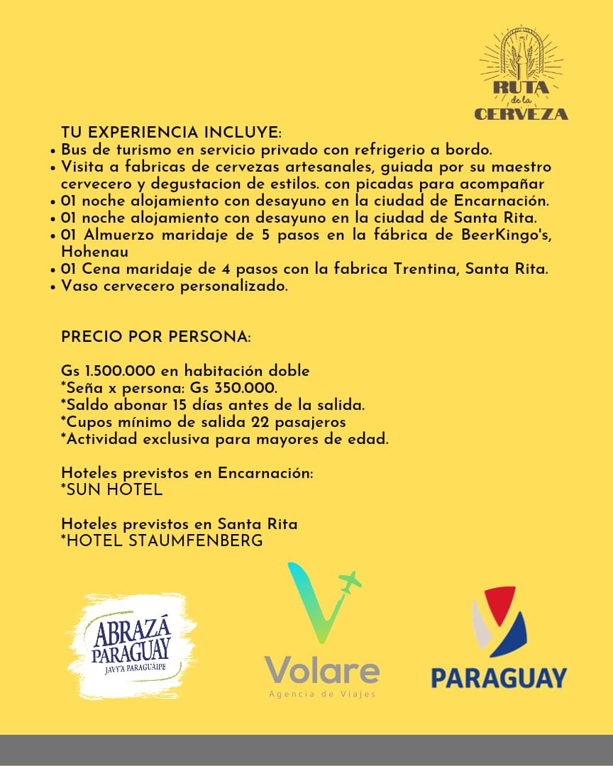 ruta_cerveza_py's tweet photo. Bienvenidos a nuestra "Ruta de la Cerveza Artesanal"! Una aventura para los amantes de la cerveza artesanal.En esta ruta, recorreremos 7 de las mejores fabricas artesanales del país, visitando 7 ciudades diferentes. https://t.co/yZ0uMTrqc6