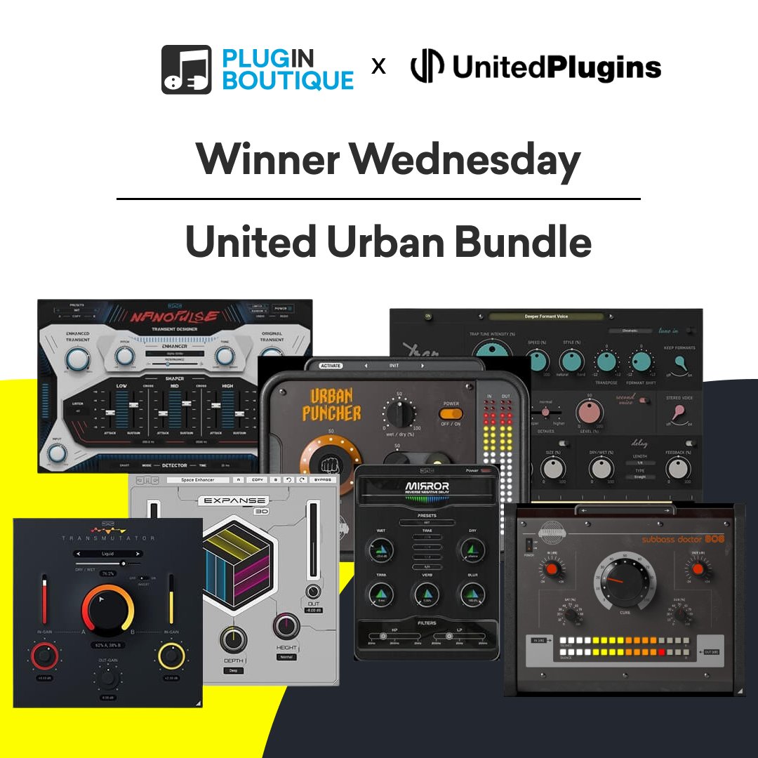PluginBoutique's tweet image. We have partnered up with United Plugins to give you the chance to win their United Urban Bundle. 🎉
​
To enter, simply follow us - 
@PluginBoutique 
 
 &amp;amp; retweet this tweet!
​
​The winners will be announced next Wednesday.