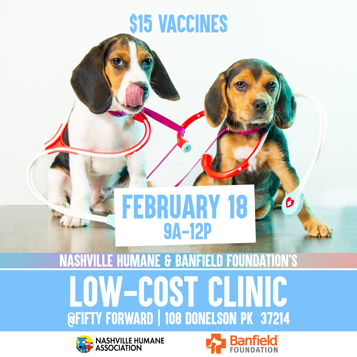 nashvillehumane's tweet photo. Thanks to our partnership with @Banfield Foundation there is a Low Cost Dog & Cat Vaccine Clinic happening Saturday, 2/18 from 9a-12p. Whoโs Going? #SaveTheDate https://t.co/LoycL4Grth