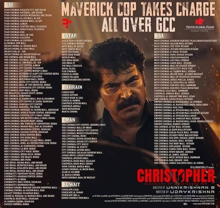 mammukk's tweet photo. Christopher Movie All Over GCC Theatre List.💥💥💥
#ChristopherFromTomorrow #Mammootty https://t.co/2CBSsFaKYk
