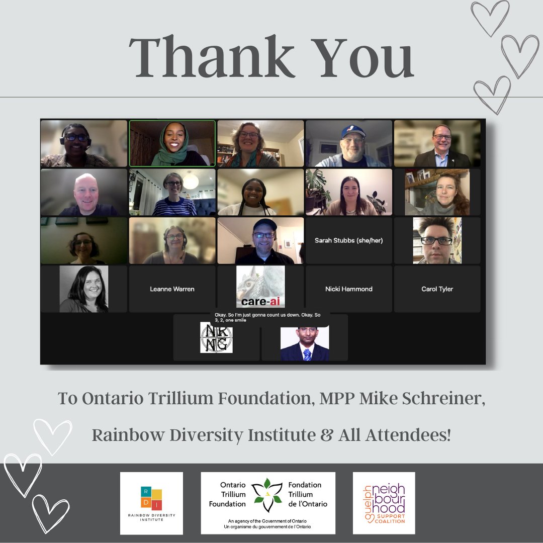 Guelph Neighbourhood Support Coalition (GNSC) (@guelphneighbour) on Twitter photo On Thurs, Feb 2nd, we recognized <a href="/ONTrillium/">Ontario Trillium Foundation</a> for granting us $70,700 as part of their Resilient Communities Fund. We were joined by <a href="/MikeSchreiner/">Mike Schreiner</a>, <a href="/rainbowdiverse/">Rainbow Diversity Institute (RDI)</a> and the community to hear about our Pathway Toward Equity initiative.
Thank you all for attending! On Thurs, Feb 2nd, we recognized <a href="/ONTrillium/">Ontario Trillium Foundation</a> for granting us $70,700 as part of their Resilient Communities Fund. We were joined by <a href="/MikeSchreiner/">Mike Schreiner</a>, <a href="/rainbowdiverse/">Rainbow Diversity Institute (RDI)</a> and the community to hear about our Pathway Toward Equity initiative.
Thank you all for attending!