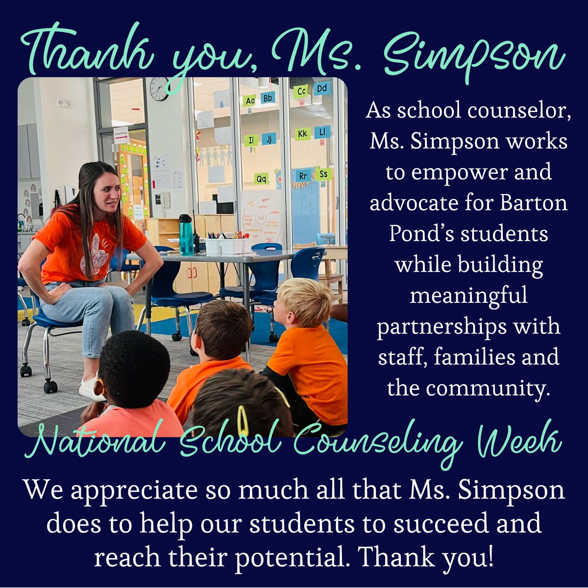 We are celebrating Ms. Simpson this week for National School Counseling Week. She does so much to support our students, providing education &amp; learning tools &amp; a safe space. Thank you, <a href="/MsSimpson_BP/">Nicole Simpson</a>, for all you do to help our Bullfrogs LEAP &amp; grow. 🐸💙 #NSCW23 <a href="/ASCAtweets/">ASCA</a>