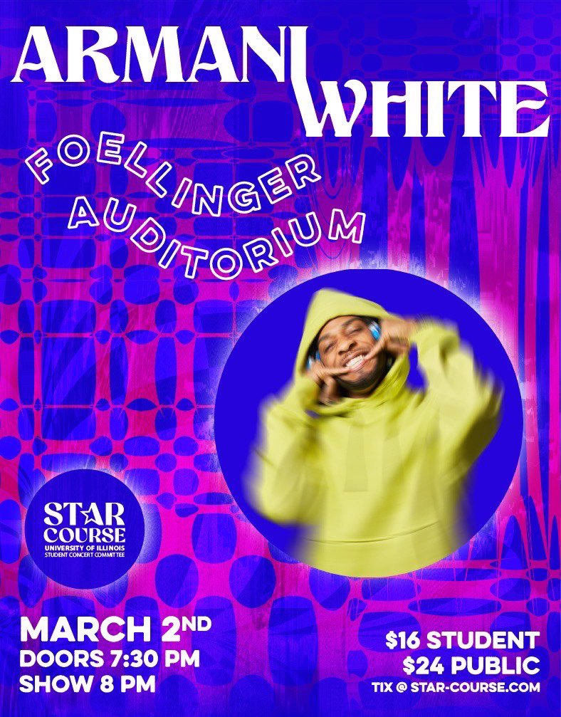 Star Course presents ARMANI WHITE 🎵 on March 2nd, at Foellinger Auditorium 🥳tickets go on sale FRIDAY at 11 am 🎟‼️
