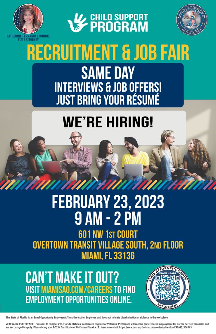KathyFndzRundle's tweet photo. My SAO team & I are very excited to announce that we will be hosting our first Recruitment & Job Fair in our Child Support Division on Thursday, February 23, 2023, from 9am – 2pm. Mark the date/time & apply to join the #BestTeamInAmerica! #publicservice https://t.co/meUEe3sFUu
