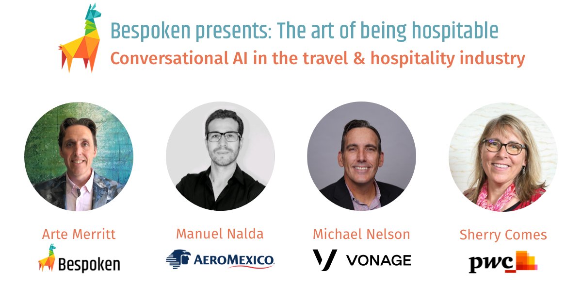 Join the conversation on the future of #ConversationalAI in the Travel &amp; Hospitality industry!✈️ Hear from experts from <a href="/bespoken/">bespoken</a> <a href="/Vonage/">Vonage</a>, <a href="/PwC/">PwC</a>, and <a href="/Aeromexico/">Aeroméxico</a> on the power of Chatbot, IVR systems &amp; Voice Assistants.📆 Feb 21st ⏰10 AM PT Register now👉 bit.ly/3JUuLUQ
