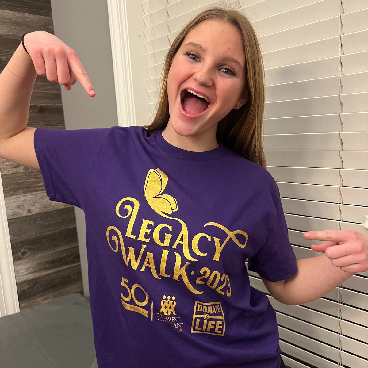 MWtransplant's tweet photo. We know you’re just as excited as this young lady is about the 2023 Donate Life Legacy Walk T-shirts! Register today to be among the first to receive a notification email when the T-shirt store opens tomorrow. #LegacyWalkMTN #MTN50
Register now: https://t.co/agaazK5CoE https://t.co/BBQ5eNlayP