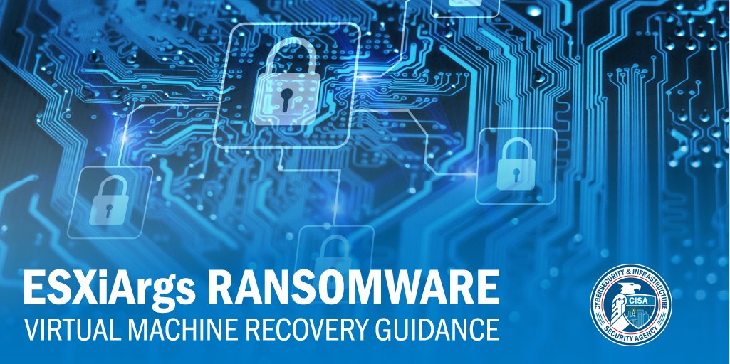 CISACyber's tweet image. 🚨@CISAgov &amp;amp; @FBI published a #cybersecurity advisory on ESXiARgs ransomware campaign that includes guidance to help victims attempt to recover access to files. View the full advisory at cisa.gov/uscert/ncas/al….