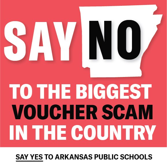 Not one more dime of public dollars out of our Arkansas public schools. 

No DC dollars or DeSantis defunder should dictate the dismantling of our rural districts. 

No to a lobbyist plan, no to a voucher scam. #arleg #arpx