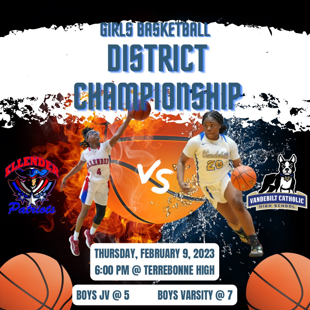 JamesRoynisha's tweet image. You already know what time it is!!! District Showdown between the Vandebilt Terriers and Ellender Patriots. Winner becomes District Champs. This is a game you don’t want to miss so everyone needs to be in the building. Beat us there! Don’t meet us there. 💛💙❤️#ShareShareShare