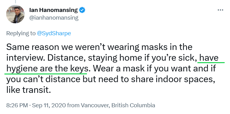 GoldenSaint's tweet photo. Some of this bad information was amplified by CBC's   Ian Hanomansing, who repeatedly pushed Dr. Bonnie Henry's claims that hand hygiene is more effective than masking against an airborne virus. https://t.co/i2WL5kD3qY https://t.co/2ZkFHyGSCx