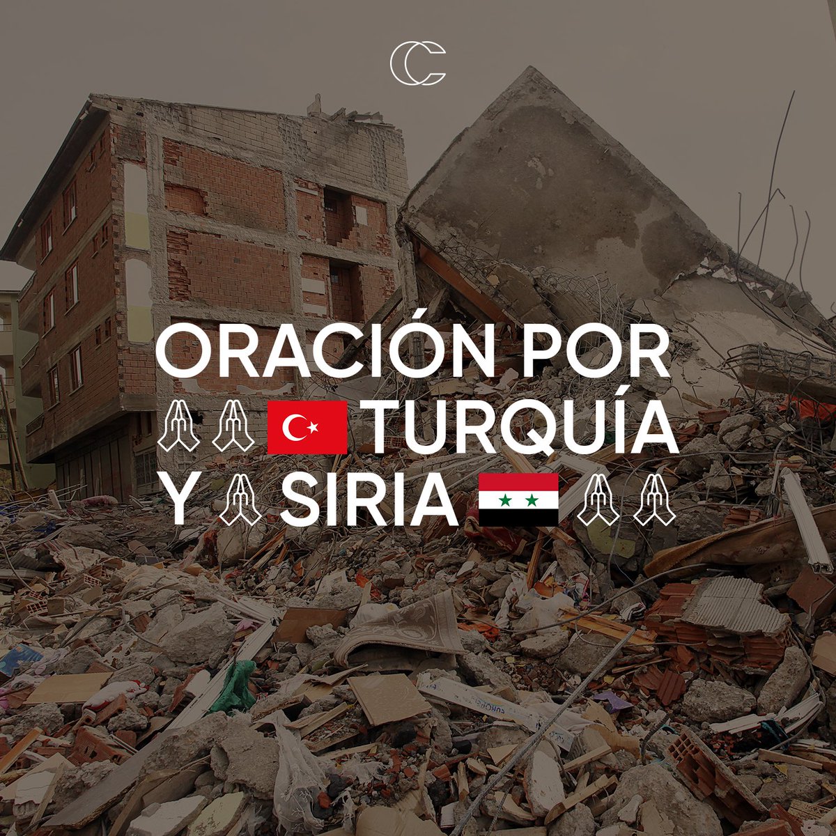 PastorCashLuna's tweet photo. Hoy nos unimos en oración por Turquía y Siria. Oramos para que el Espíritu Santo derrame Su presencia y Su paz en cada familia que está pasando tiempos difíciles a causa del terremoto. Que puedan sentir seguridad en medio del caos y que Dios reconforte cada corazón. https://t.co/pc0fb6BmQC
