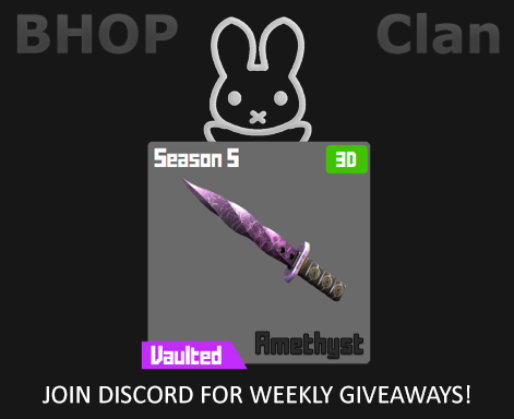 hophopclan's tweet image. BHOP Clan is giving away an Amethyst knife #krunker !!! 

All you need to do to enter is join our discord and check the box in the giveaway channel!

Join our Discord to enter!
discord.gg/yfv2ypW9u7