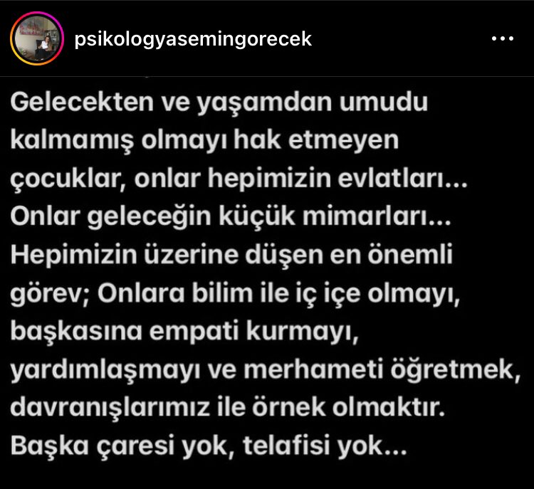 Bugünleri unutturabilecek hiç bir terapi, hiç bir tedavi yok! En az ruhsal hasarla atlatabilmek için şu an olduğu gibi kenetlenmiş bir millet olarak birbirimize sarılmaya, yaralarımızı sarmaya ihtiyacımız olacak. Şimdi en büyük ihtiyaç ise barınma ve beslenme…