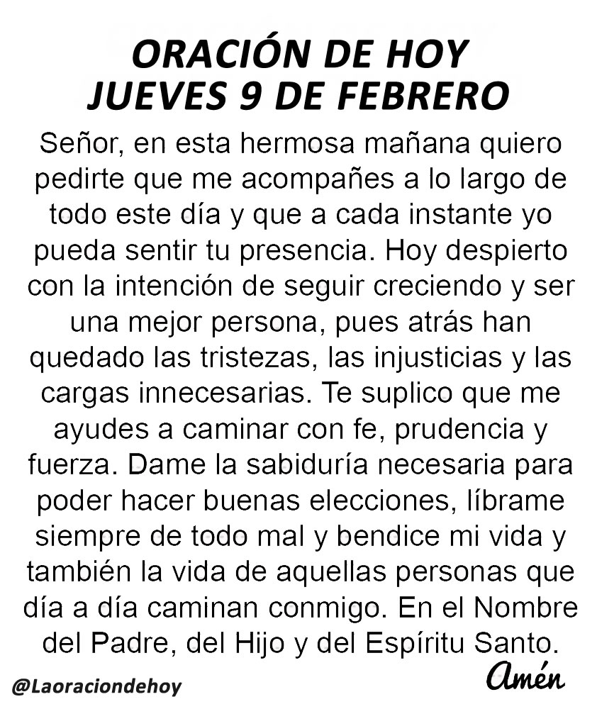 laoraciondehoy's tweet photo. Oración diaria para hoy jueves 9  de febrero del 2023. https://t.co/T6jmHk5qxe