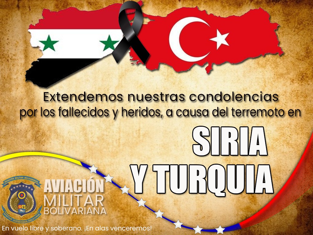 🛐La gran familia de los hombres y mujeres de azul pizarra, nos unimos en solidaridad a nuestros hermanos y hermanas del pueblo Sirio y Turco. ¡Pueblo de Siria y Turquía estamos contigo!

 #Terremoto #Turquia #Siria #EnAlasVenceremos #FANB #AMB