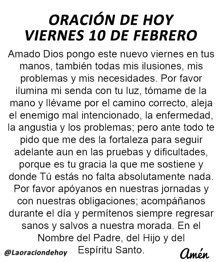 laoraciondehoy's tweet photo. Oración diaria para hoy viernes 10 de febrero del 2023. https://t.co/qYaIMaWNPg