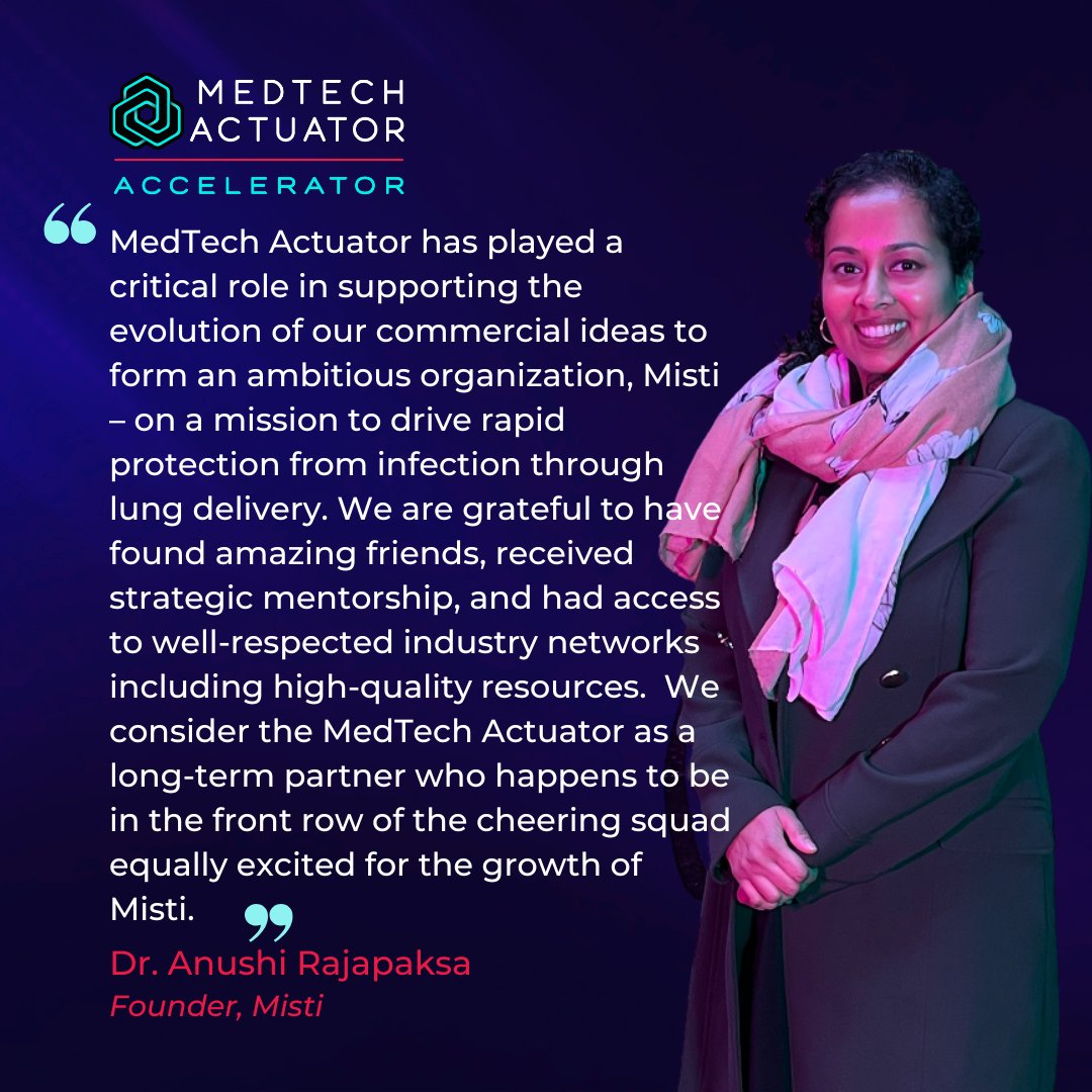 "MedTech Actuator has played a critical role in supporting the evolution of our commercial ideas to form an ambitious venture, <a href="/misti_au/">Misti</a>", <a href="/DrRajapaksa/">Dr Anushi Rajapaksa</a>
Applications open for the 2023 Accelerator- bit.ly/3GCq4M6