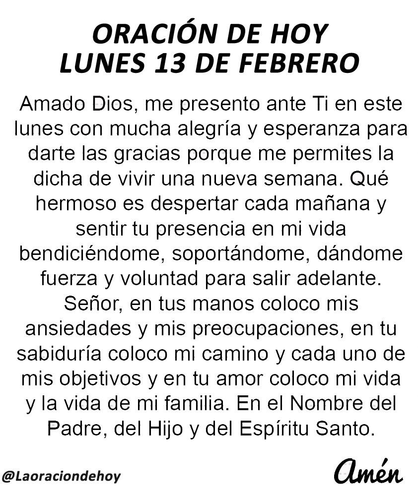 laoraciondehoy's tweet photo. Oración diaria para hoy lunes 13 de febrero del 2023. https://t.co/aiYlI6wxqW