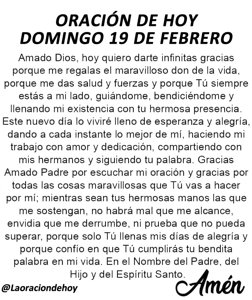 Oración diaria para hoy domingo 19 de febrero del 2023.
