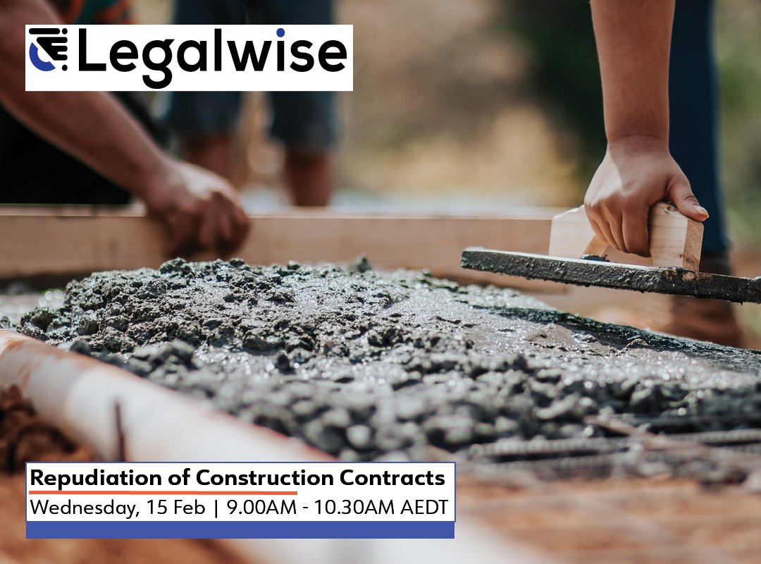 Attention all construction professionals!
Join us for our Repudiation of Construction Contracts (in NSW) webinar taking place on Wednesday, 15th Feb. This intensive program will provide a comprehensive understanding of the repudiation process. 
bit.ly/3loUXwk