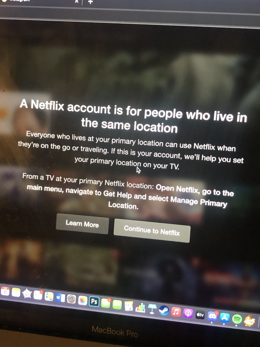 TraceyKent's tweet photo. So it’s starting in Canada. @netflix won’t allow my university kid in residence to watch our family acct which I’m paying the highest fees. As well I’m told I can no longer watch Netflix when I travel to Quebec. Because it’s not my home wifi. https://t.co/AHN3oA2ao6
