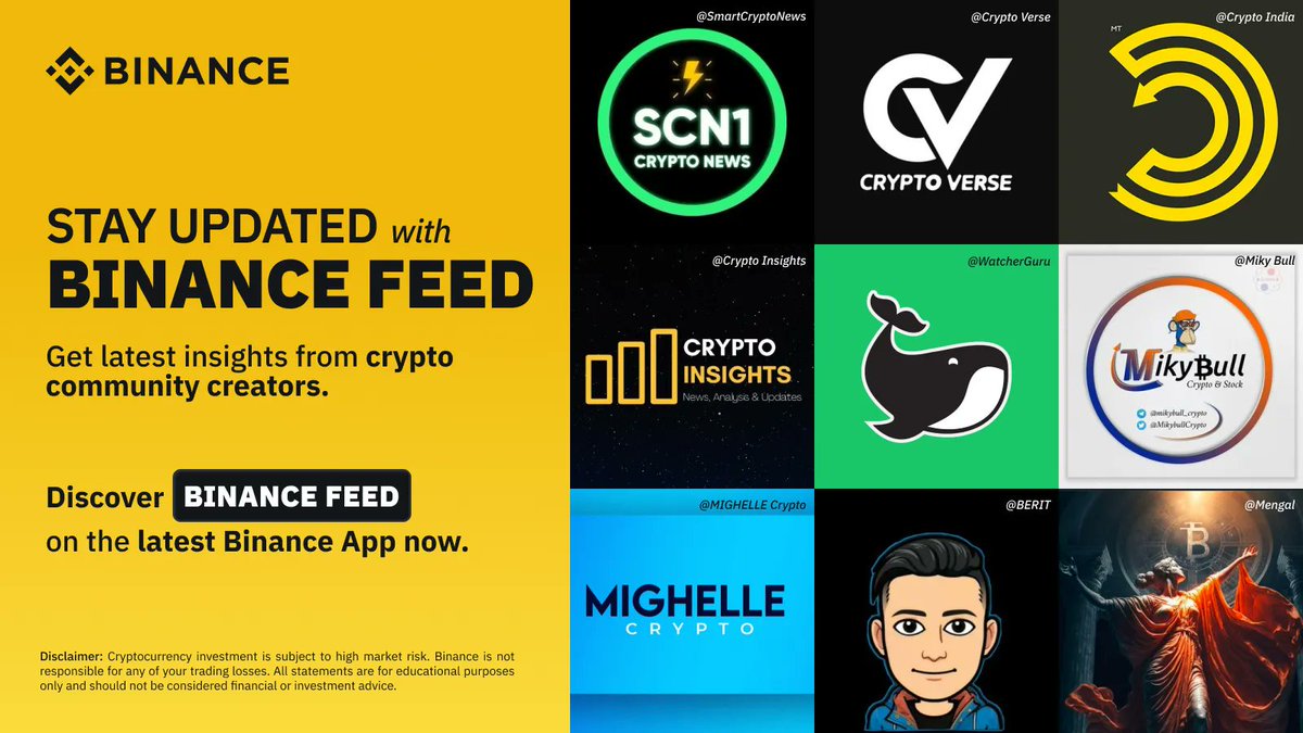 Stay up-to-date with all the latest news from some of your favourite crypto creators on #Binance Feed. If you're looking get yourself on #Binance Feed, you can apply as a creator below! Apply here ➡️ binance.com/en/survey/6090…